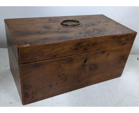A Georgian yew wood tea caddy complete with fitted interior, 14.5cm h x 29.5cm wLocation:If there is no condition report show