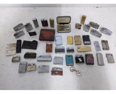 A collection of vintage lighters to include Ronson, Zippo, GSL Electric, Colibri, Flight, Sarome Baby Gas, Elflight, Omega an