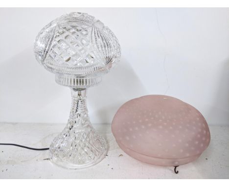 A crystal cut glassware mushroom top table lamp 38.5h together with a ping glass, shade LocationIf there is no condition repo