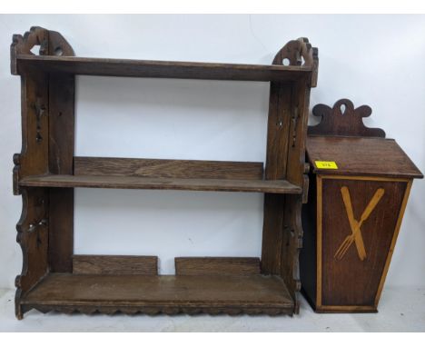 A 19th century mahogany cutlery wall hanging box, inlaid with a knife and fork to the front panel, together with a wall hangi