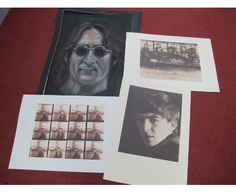 Three Beatles Prints and Original Art, the prints are from photographs taken by Astrid Kirchherr, the German photographer and