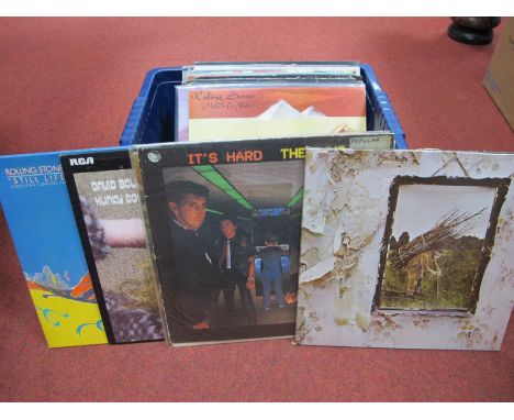 A Box of Eighteen L.P's and two 12" Singles, artists and titles include, Led Zeppelin - IV, The Who - It's Hard, David Bowie 