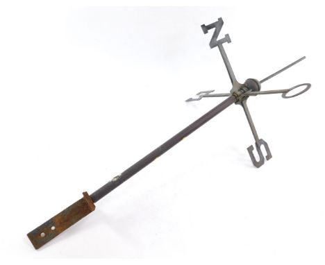 A copper weather vane, on a cast iron bracket, 86cm H.
