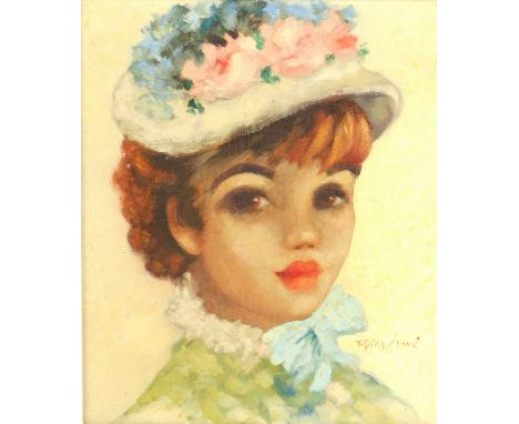 Continental School (Mid 20thC). Head and Shoulders portrait of Madeline de Linge, oil on canvas, signed indistinctly, titled 