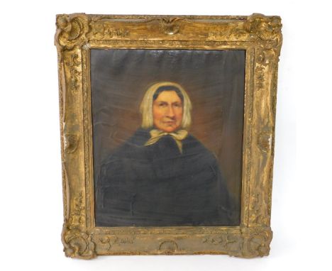 English School (19thC). Half length portrait of a lady, oil on canvas, 64cm x 53cm.