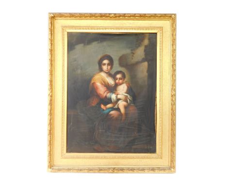After Bartolome Esteban Murillo (1617-1682) Virgin of the Rosary, a 19thC portrait study of the holy mother and child in clas
