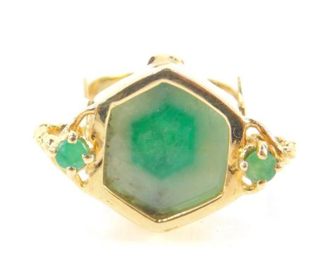 An 18ct gold green onyx and gem stone set ring, of hexagonal form, size O, 6.9g.