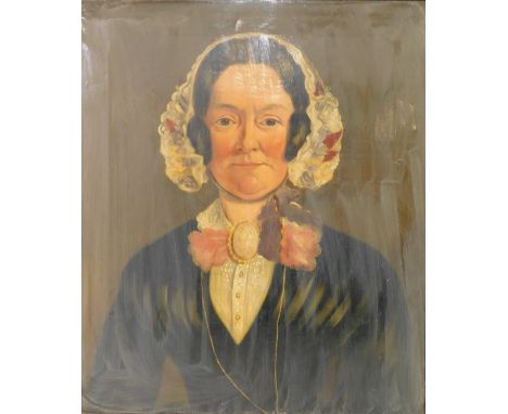 English School (19thC). Half length portrait of a lady, oil on canvas, 59cm x 49cm.