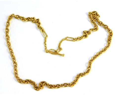 An 18ct gold belcher link neck chain, with T bar clasp, 21.4g.