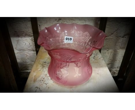 ANTIQUE RUBY GLASS OIL LAMP SHADE
