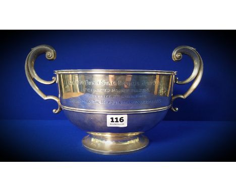 EDWARD VII IRISH SILVER DOUBLE HANDLED SHARMAN D NEIL TROPHY FOR THE COUNTY DOWN STAG-HANDS HUNT CLUB POINT TO POINT RACES, B