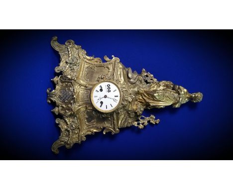 19TH CENTURY FRENCH GILT METAL MANTLE CLOCK MADE BY P MERLE OF PARIS