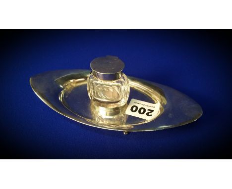 SILVER & GLASS INKWELL HALLMARKED SHEFFIELD 1934 BY WILLIAM HUTTON & SONS