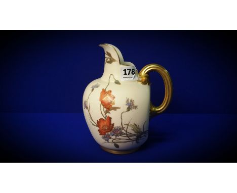 VICTORIAN ROYAL WORCESTER HAND PAINTED JUG WITH FLORAL DESIGN