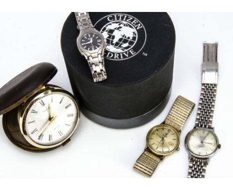 Two vintage gentlemen's wristwatches, including a Roamer and a Sekonda, also a modern lady's Citizen Eco-Drive Titanium, and 