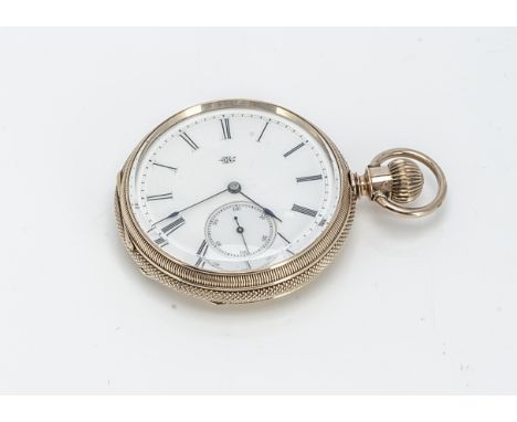A late 19th century or early 20th century yellow metal open faced pocket watch from the Elgin National Watch Company, 49mm, w