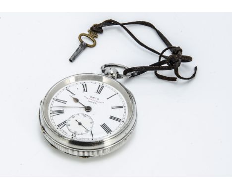 A Victorian open faced pocket watch, 54mm 935 marked case, white enamel dial with Kay's "Perfection" Lever