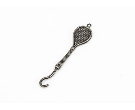 A novelty tennis racket button hook, dated Birmingham 1890, 5.2cm long