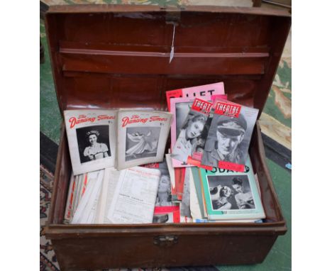 A tin trunk; 1950's Theatre World, The Dancing Times, Bullet, Today, other magazines and periodicals; etc