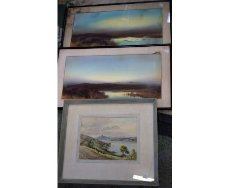 Wilfred R WoodLoch Scavaigsigned, watercolour; another pair, H Tomlinson, Moorland scenes, signed, watercolours (3)