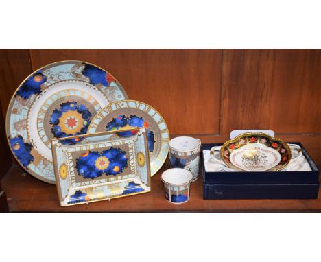 A Royal Crown Derby Golden Jubilee Old Imari Melbourne tray, limited edition 362/500, boxed; a Royal Worcester Millennium pat