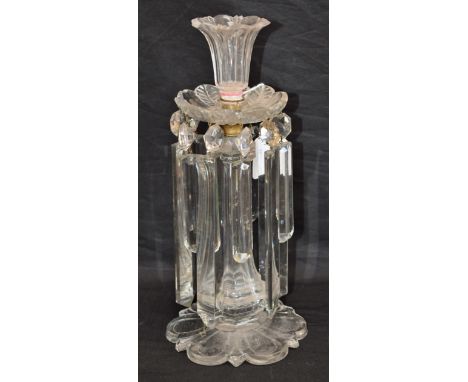 A Regency glass lustre candlestick, 31.5cm high