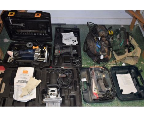 Tools - a Performance Power 2050w router, cased; a Freld biscuit joiner; a Bosch planer; etc (8)