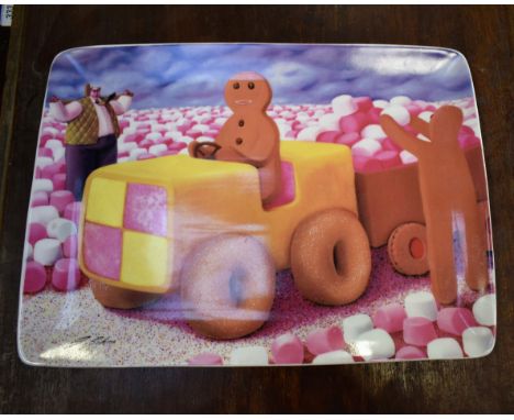 A large novelty Royal Worcester rectangular cake plate, designed by Susan-Jane Szikora, Revolution, 28cm x 38cm 