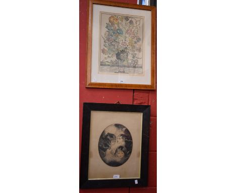 Pictures and Prints - 19th century, a monotone oval portrait panel, five faces, grey and black wash; after Fletcher, print ma