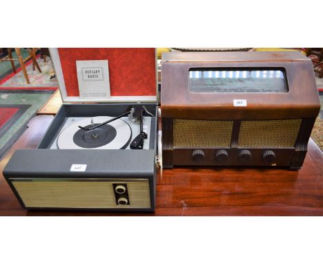 A Defiant Radio walnut veneered radio receiver with instruction booklet; a Co-op Defiant record player (2) 