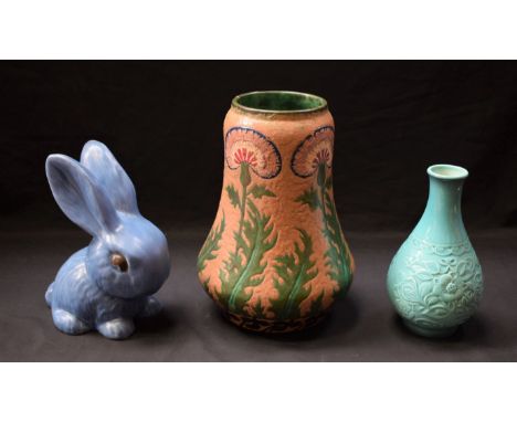 A large Mehlen Art Pottery vase; a Sylvac blue Rabbit; a Beswick vase (3)