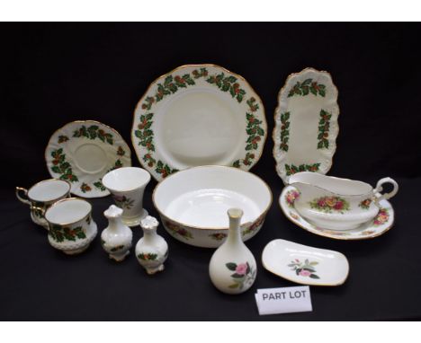 Ceramics - a Queens China Rose pattern part dinner service, including dinner plates, side plates, bowls, gravy boat, meat pla
