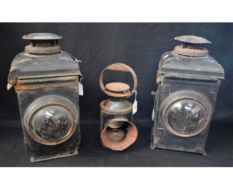 Railway Interest - a BR (M) land signalling lamp; a pair of Adlake non sweating lamps, older lens (3) 