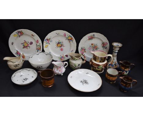Ceramics - early 19th century and later including lustre jugs, candlestick, bowl, etc