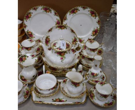 A Royal Albert Old Country Roses tea and dinner set, including teapot, sugar bowl, milk jug, cups, saucers, tea plates, side 