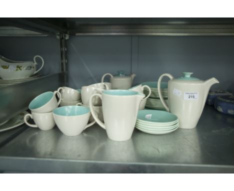 POOLE POTTERY TEA AND COFFEE SERVICE, ORIGINALLY FOR SIX PERSONS (NOW LACKING ONE SAUCER), 34 PIECES