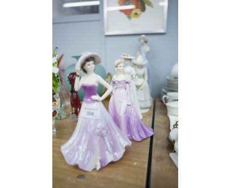 NAO FIGURE, WOMAN HOLDING A DOG, ANOTHER WOMAN WITH FLOWER BASKET, DITTO FIGURE OF A GOOSE, TWO COALPORT FIGURES AND TWO OTHE