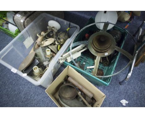 ANGLE POISE LAMP, BRASS LIGHT FITTING AND VARIOUS BRASSWARES, LIGHT FITTINGS ETC....  