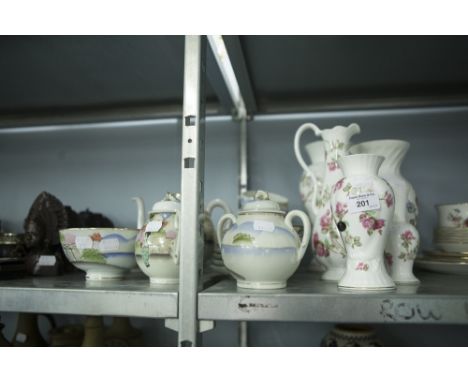 AYNSLEY WARES; FOUR VASES AND A JUG AND AN ORIENTAL TEA SERVICE 