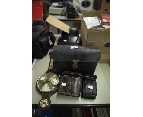 TWO PAIRS OF BINOCULARS, A BELL AND HOWELL AUTOLOAD CINE CAMERA, A BAROMETER  ETC,... 