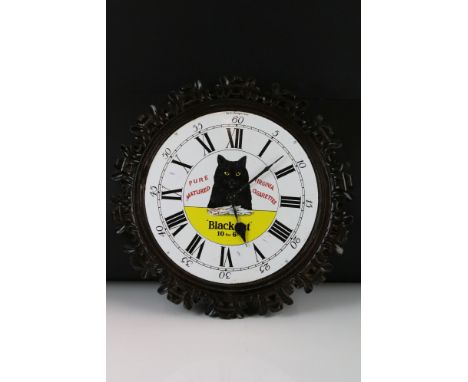 Advertising - Virginia Cigarettes ' Black Cat ' Wall Clock with with enamel dial and wooden-style surround, measures approx 5
