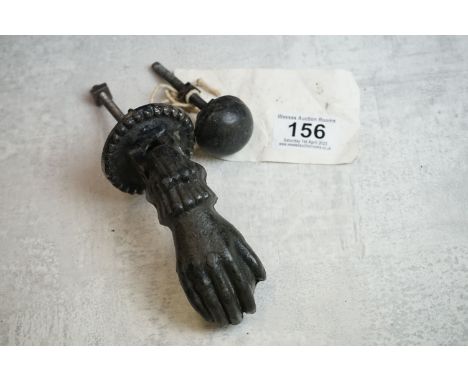 Cast Iron Door Knocker and Striker modelled as a hand &amp; orb (knocker measures approx 12.5cm long) 