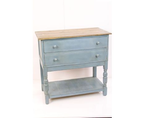 Cottage style Kitchen Work Table with two drawers and potshelf below, 82cm long x 79cm high 