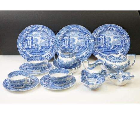 Copeland Spode's Italian Pattern blue &amp; white tea ware comprising 3 x teacups, 3 x tea plates, teapot &amp; cover (a/f), 