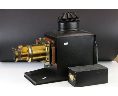 Cast Metal &amp; Brass Magic Lantern (restored) with a collection of around 60 Magic Lantern slides depicting scenes of the L