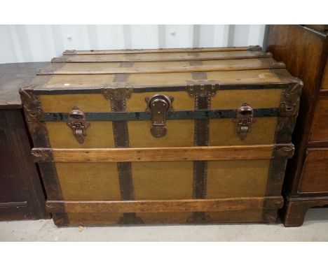 Large Victorian Pine Travelling Trunk, 92cm wide x 62cm high 
