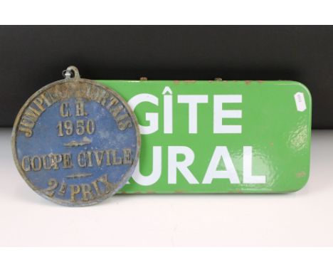 Mid 20th C French Cast Metal ' Jumping Niortais ' Civilian Cup 1950 2nd Prize Plaque (16.5cm diameter), together with a Frenc