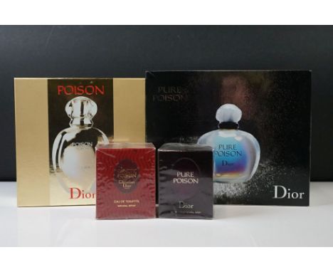 A collection of Christian Dior poison to include Pure Poison, Poison and Hypnotic Poison, two bottles being factory sealed. 