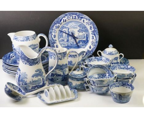 Collection of Copeland Spode and Spode ' Italian ' pattern blue &amp; white ceramics, 39 pieces, to include 4 x jugs (tallest