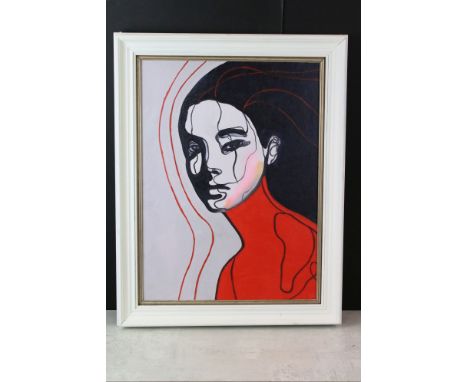 Modern School, Studio framed Oil Painting Portrait of a Young Lady in vivid hues, 57cm x 42cm 